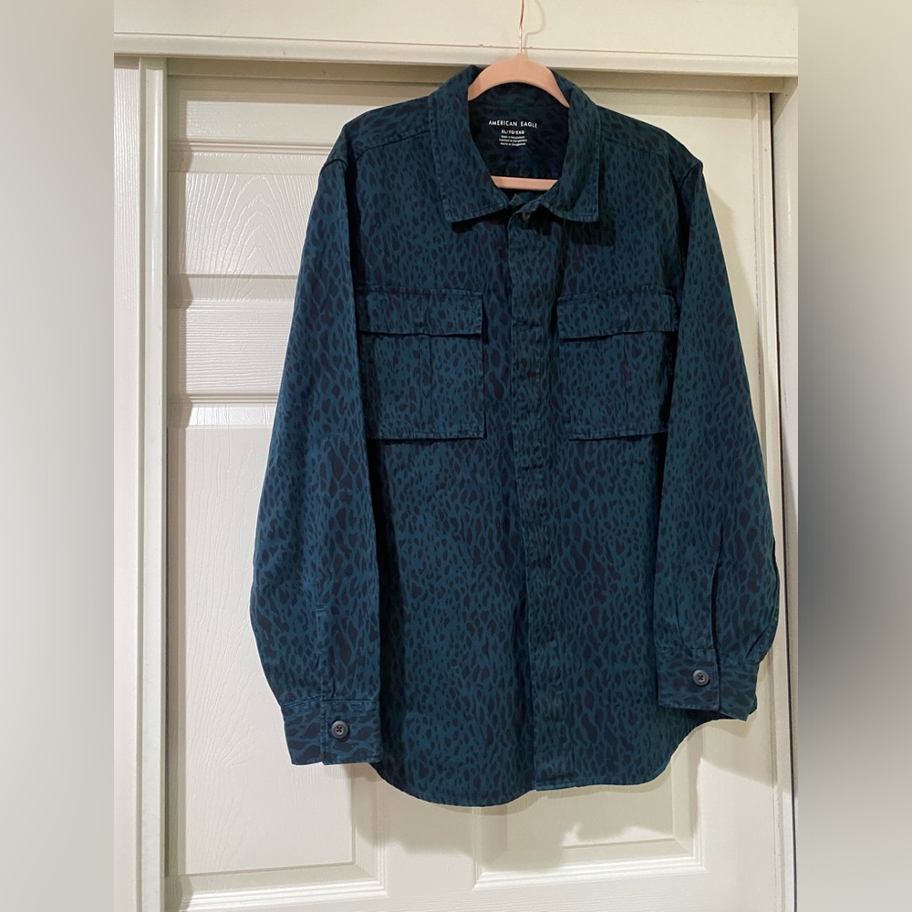 American Eagle Men’s‎ Animal Print Long Sleeve Shirt Blue Black SZ XL